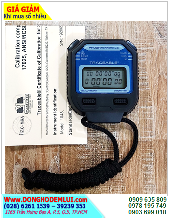Traceable 1048; Đồng hồ bấm giấy Đếm tiến - Đếm lùi 8 Laps có Memory và có chế độ Lặp lại Repeat 1048 Traceable® Stopwatch